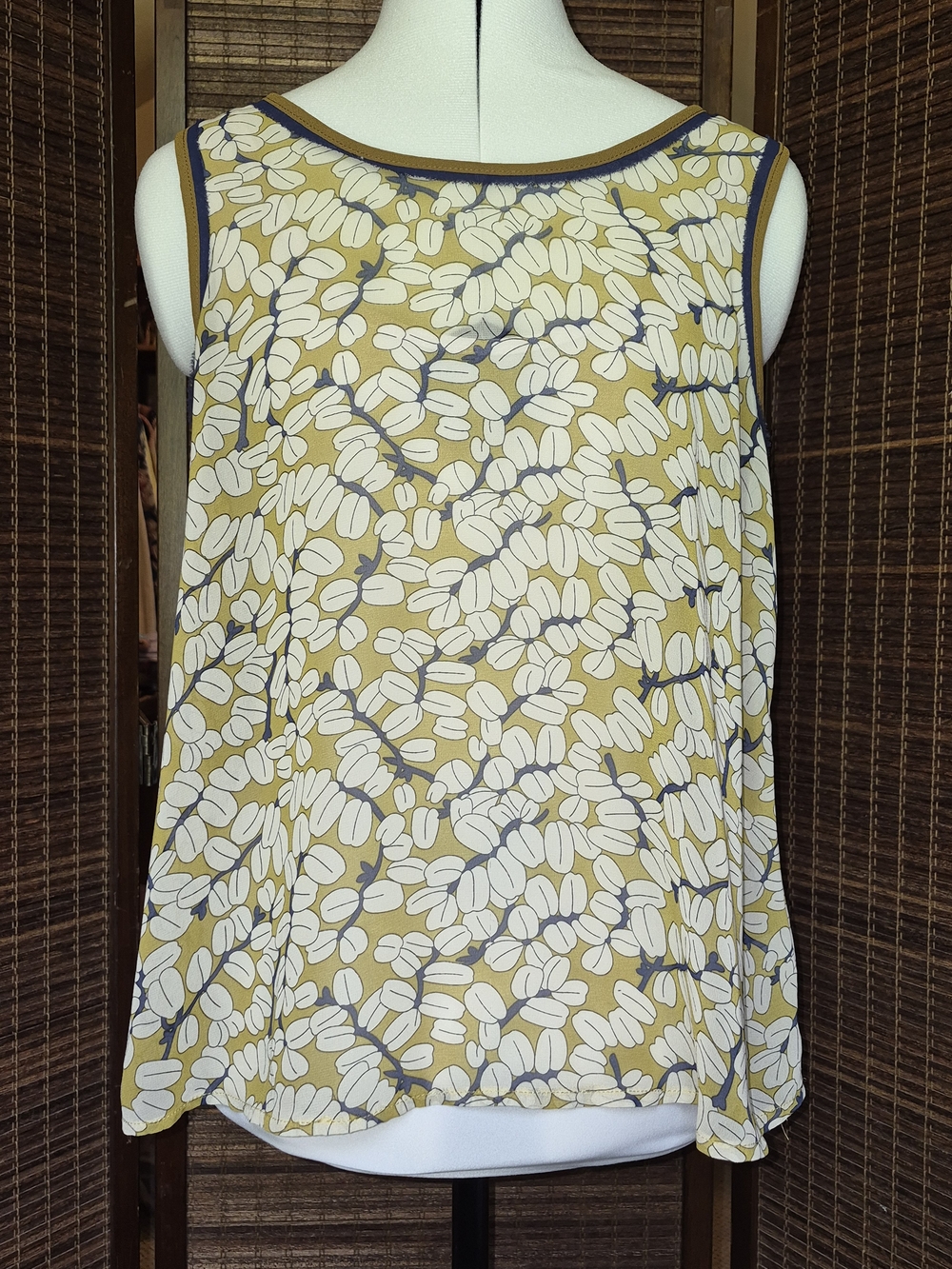 Ya Los Angeles Mustard Yellow Floral Tank with Navy Trim